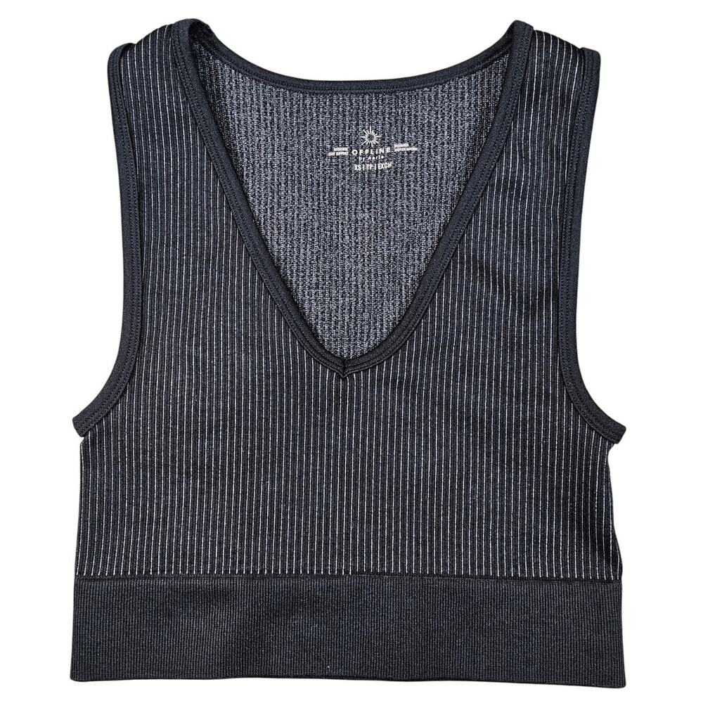 OFFLINE BY AERIE RECHARGE LEAST SUPPORT RIBBED V‑NECK TANK – XS – CHARCOAL
